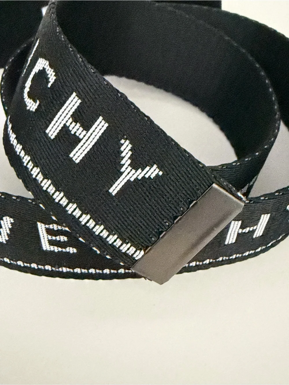 Givenchy Black Webbing Belt with Gunmetal Buckle and White Stripe